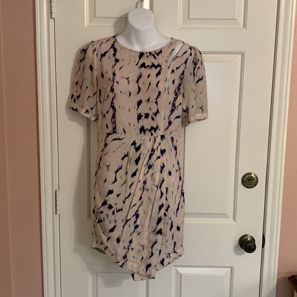 Life with Bird Tie Dye Silk Short Sleeve Mini Dress Pink, Yellow, Sky Blue, Navy